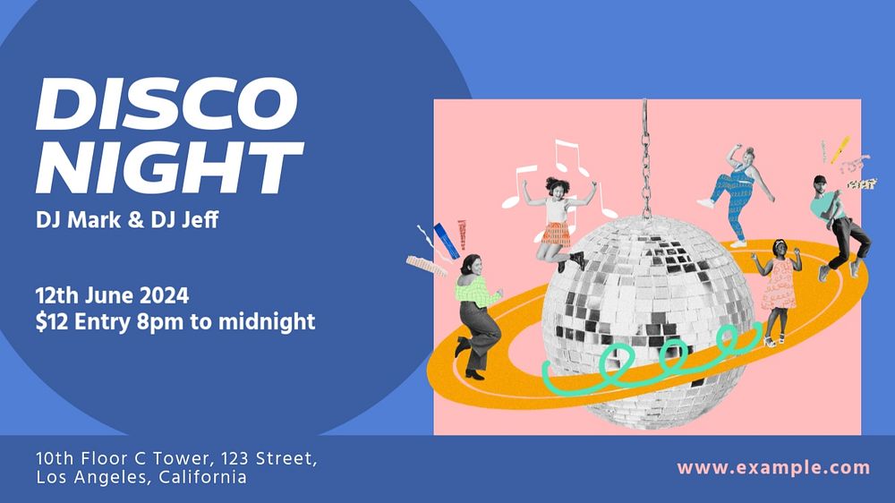 Disco night blog banner template, editable design & text