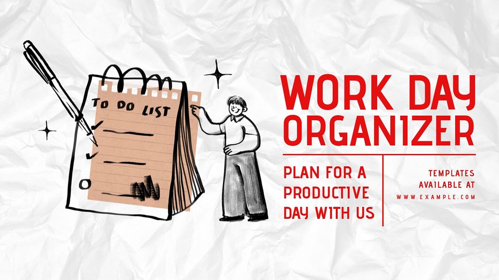 Work day organizer blog banner template, editable text & design