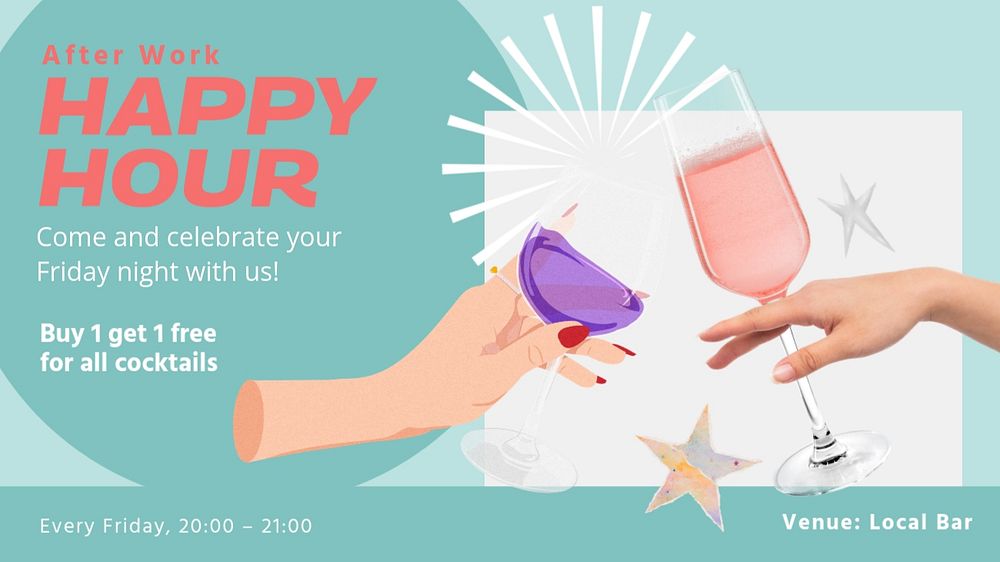 Happy hour blog banner template, editable design & text