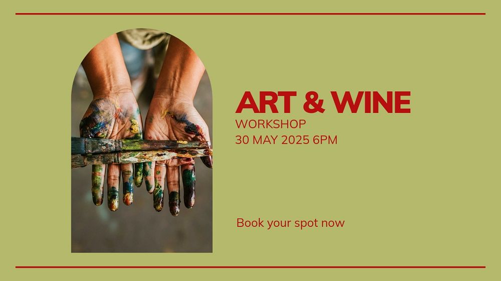 Art & wine workshop blog banner template, editable text & design