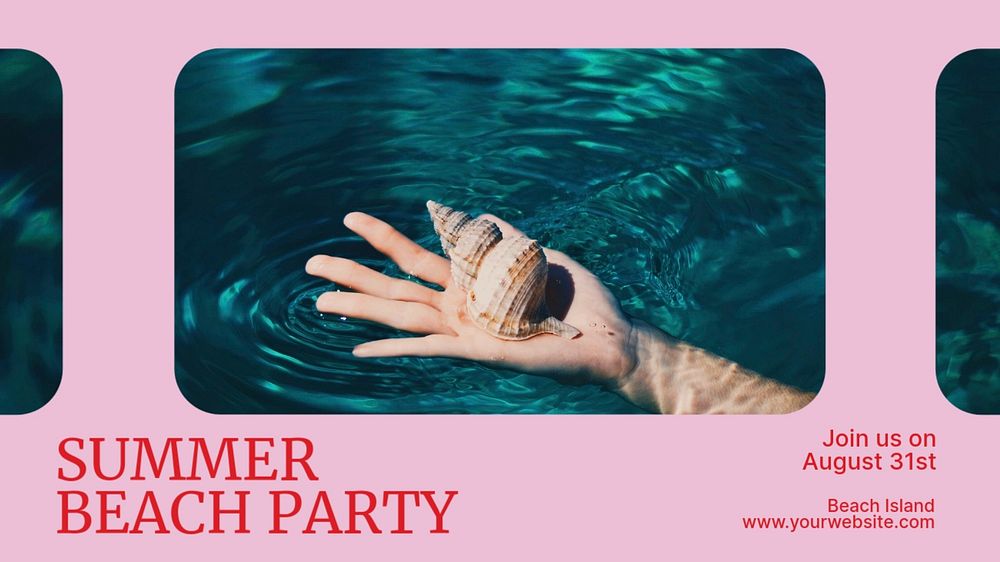 Beach party blog banner template, editable text & design