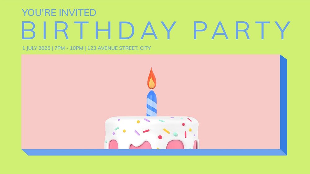 Birthday party blog banner template, editable text & design