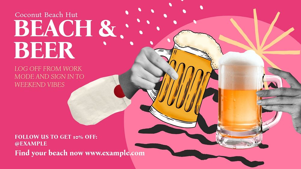 Beach and beer blog banner template, editable design & text