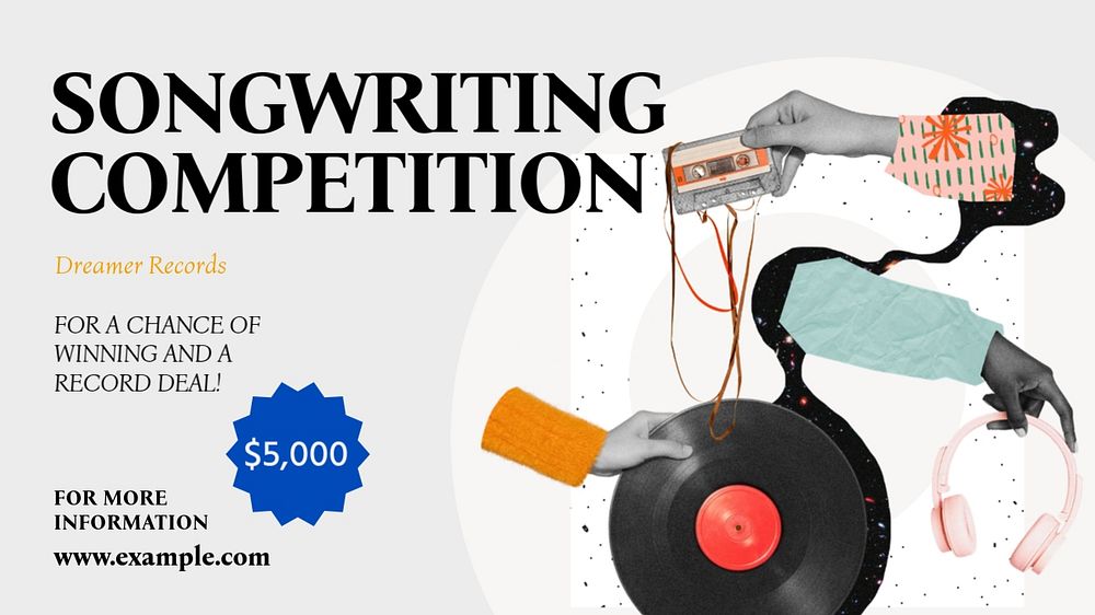 Songwriting competition blog banner template, editable design & text