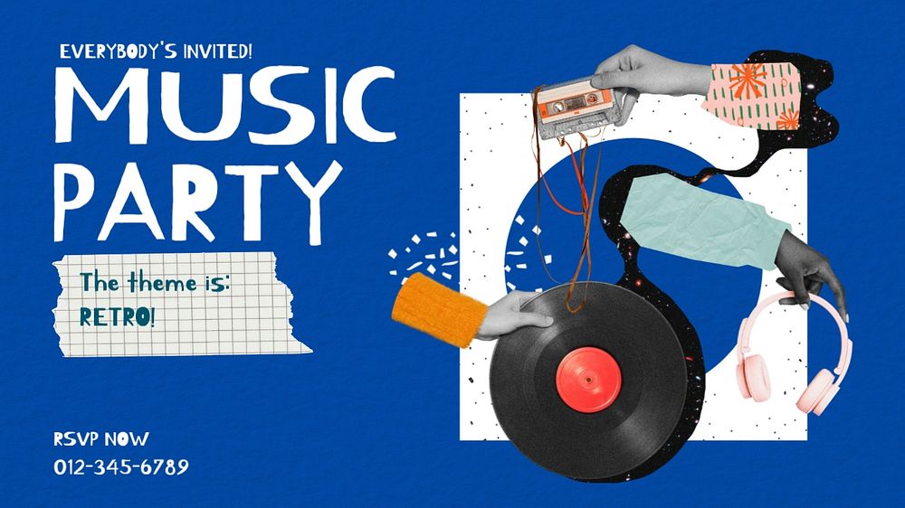 Music party blog banner template, editable design & text