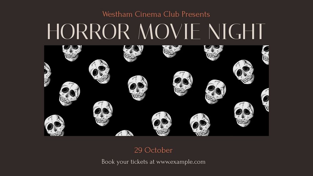 Horror movie night Facebook cover template, editable design