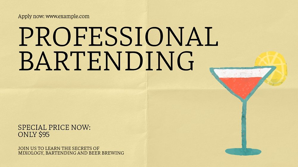 Professional bartending blog banner template, editable text & design