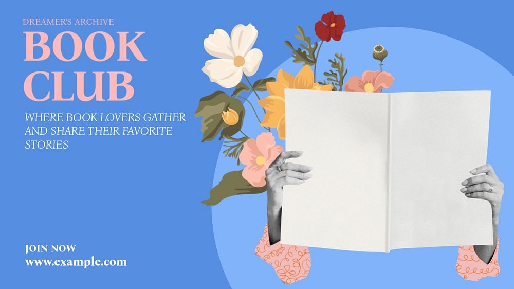 Book club blog banner template, editable design & text