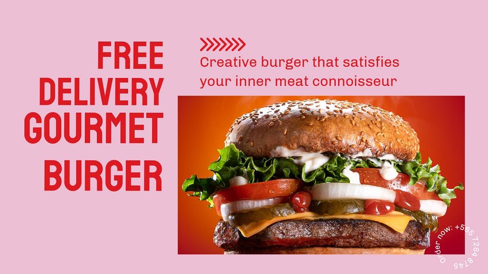 Gourmet burger blog banner template, editable text & design