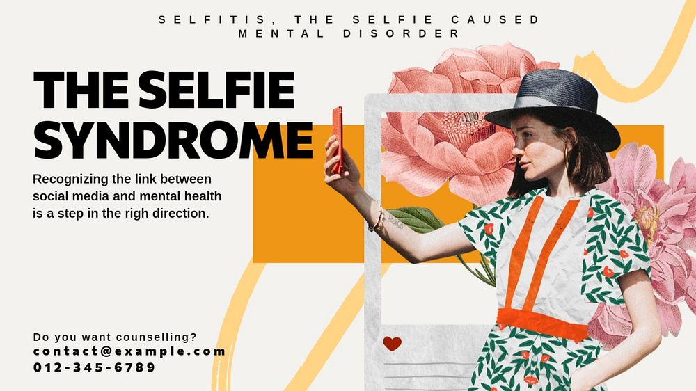 Selfie syndrome blog banner template, editable design & text