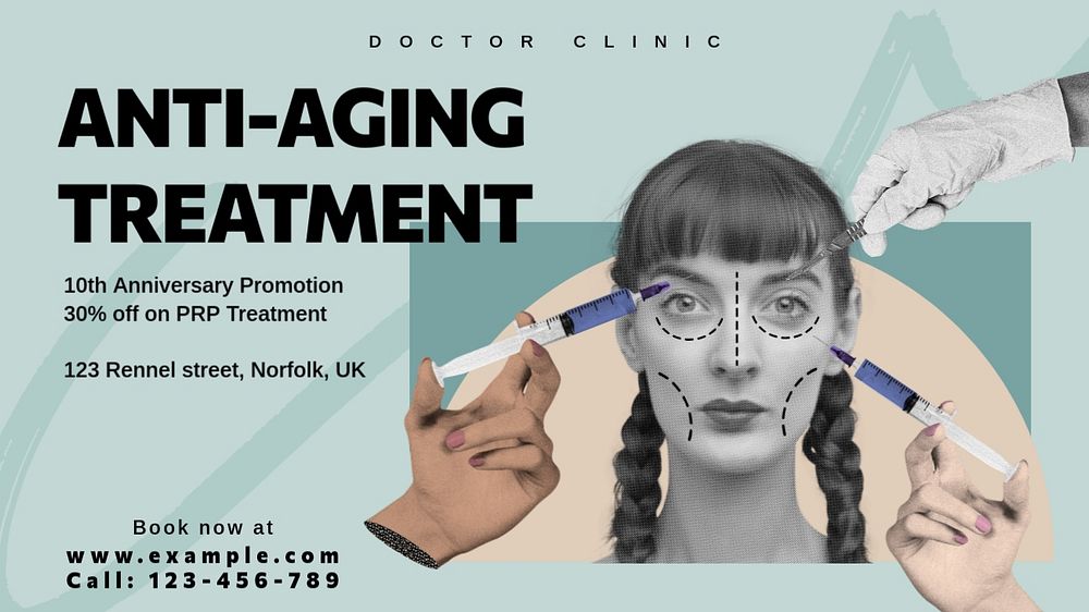 Anti-aging treatment blog banner template, editable design & text