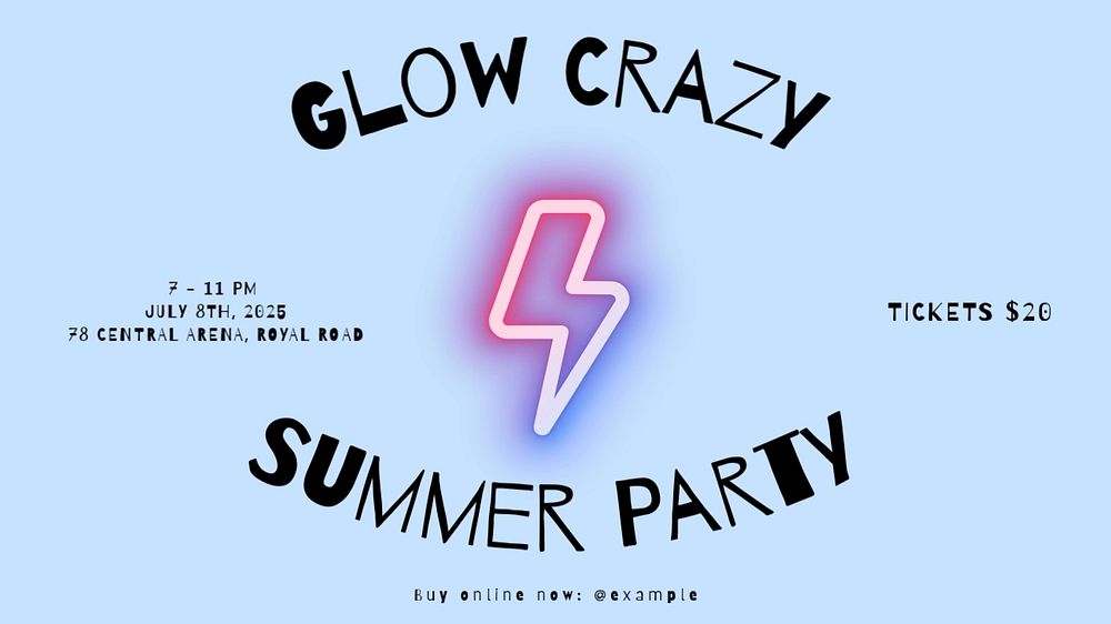 Glow crazy party blog banner template, editable text & design