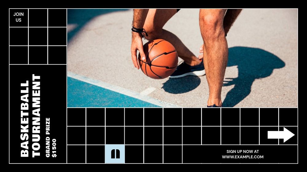 Basketball tournament blog banner template, editable text & design