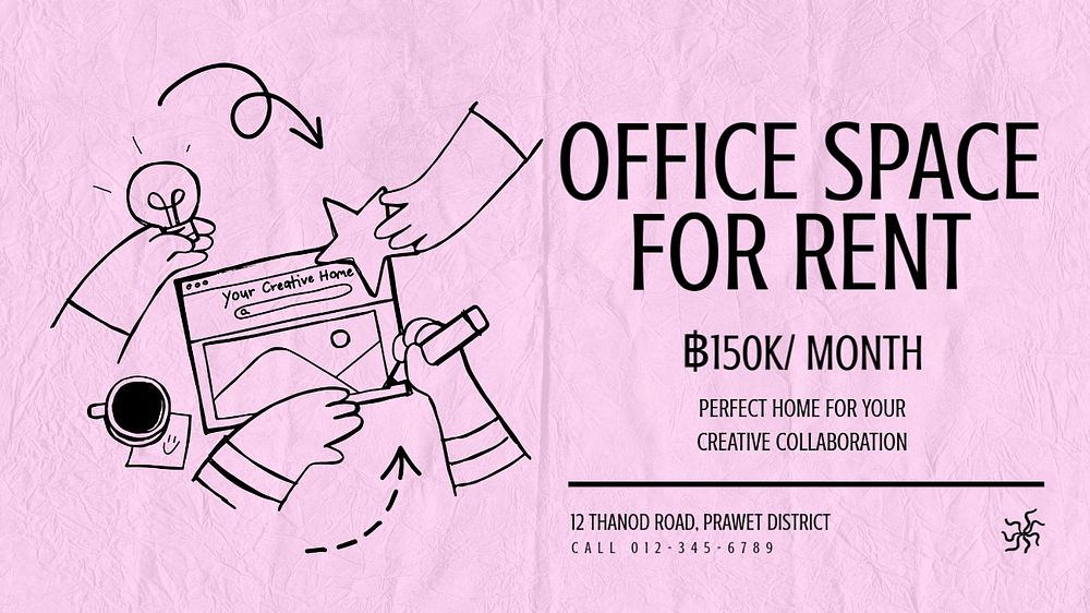 Rent office space blog banner template, editable text & design