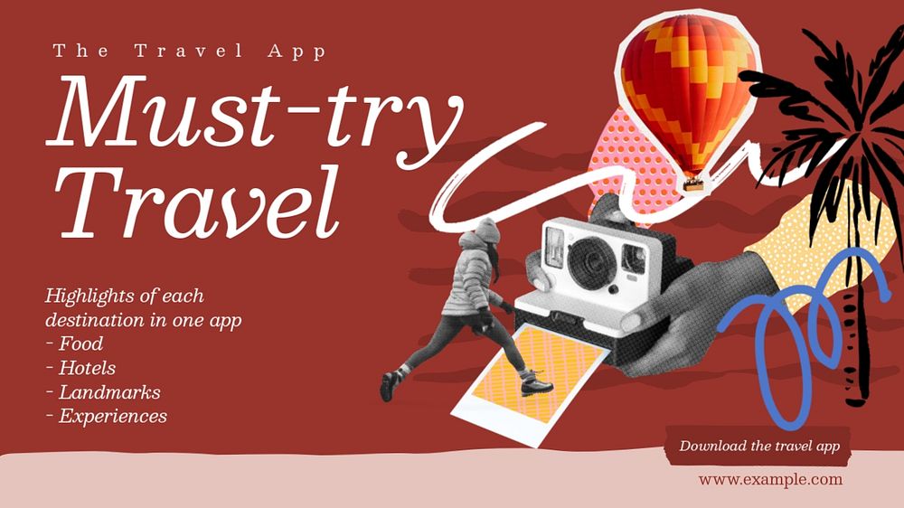 Must-try travel blog banner template, editable design & text