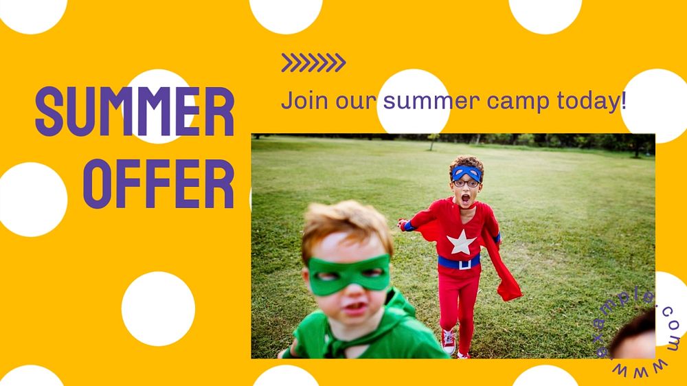 Summer camp blog banner template, editable text & design