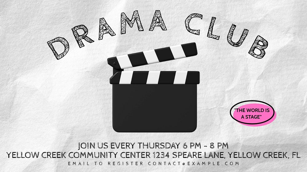 Drama club blog banner template, editable text & design