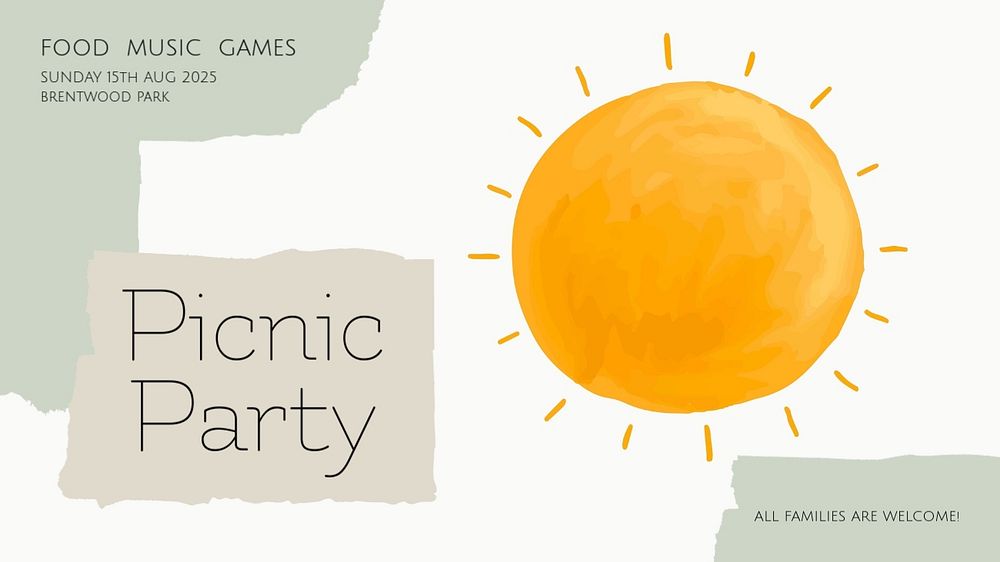 Picnic party blog banner template, editable design