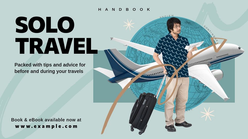 Solo travel blog banner template, editable design & text