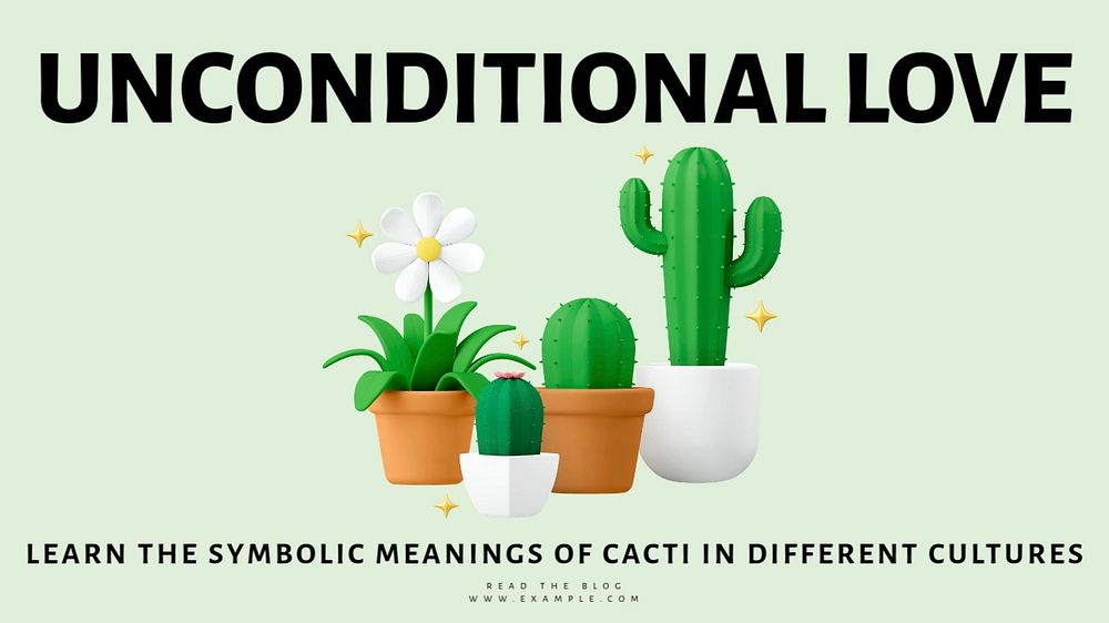 Cacti symbolic meanings blog banner template, editable text & design