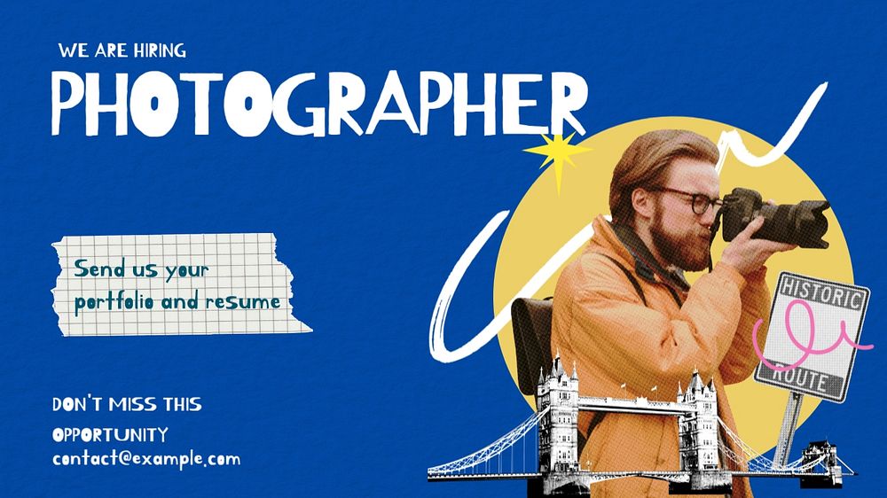 Photographer job blog banner template, editable design & text