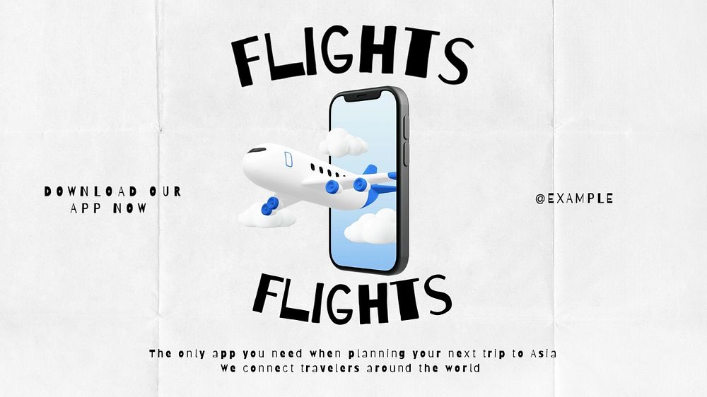 Flights blog banner template, editable text & design