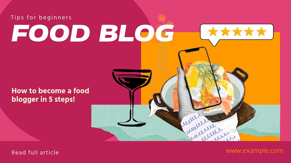 Food blog blog banner template, editable design & text