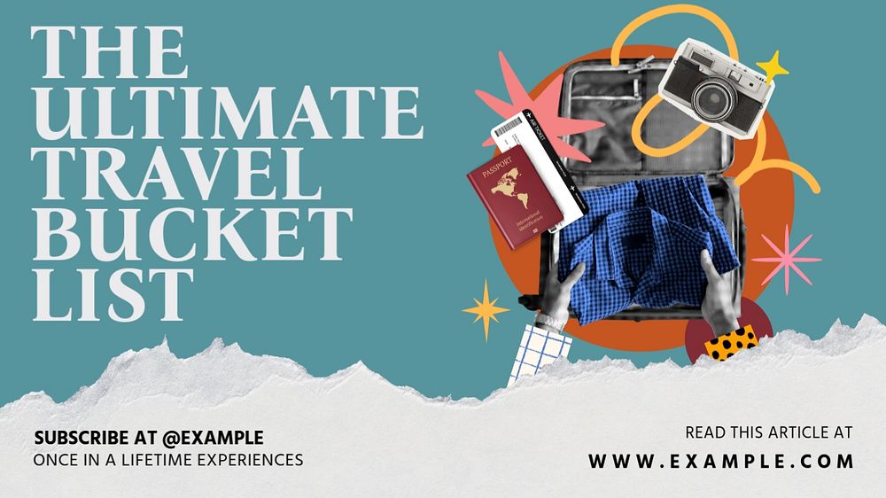 Travel bucket list blog banner template, editable design & text