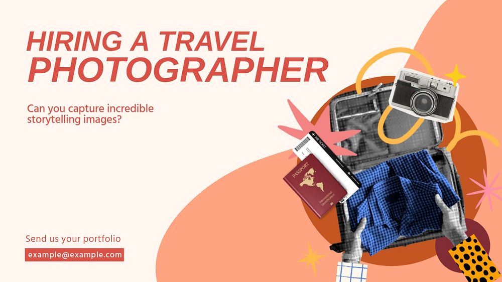 Hiring travel photographer blog banner template, editable design & text