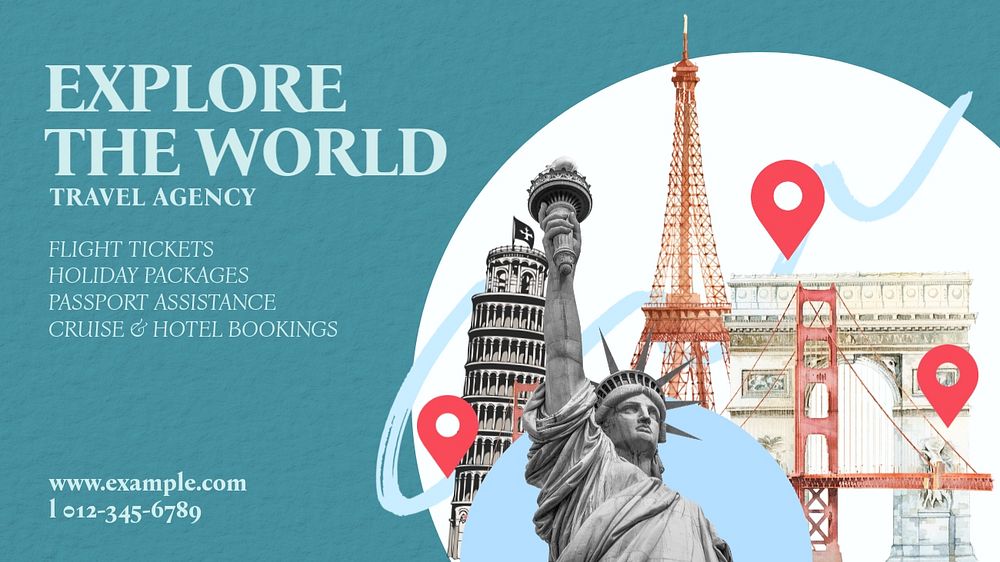 Travel agency blog banner template, editable design & text