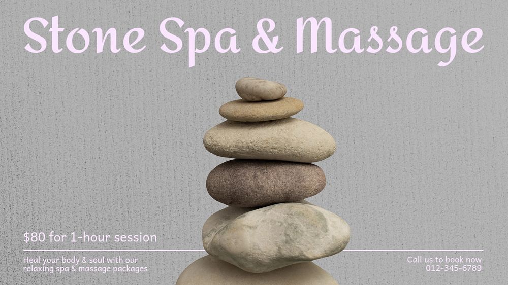 Stone spa & massage blog banner template, editable text & design