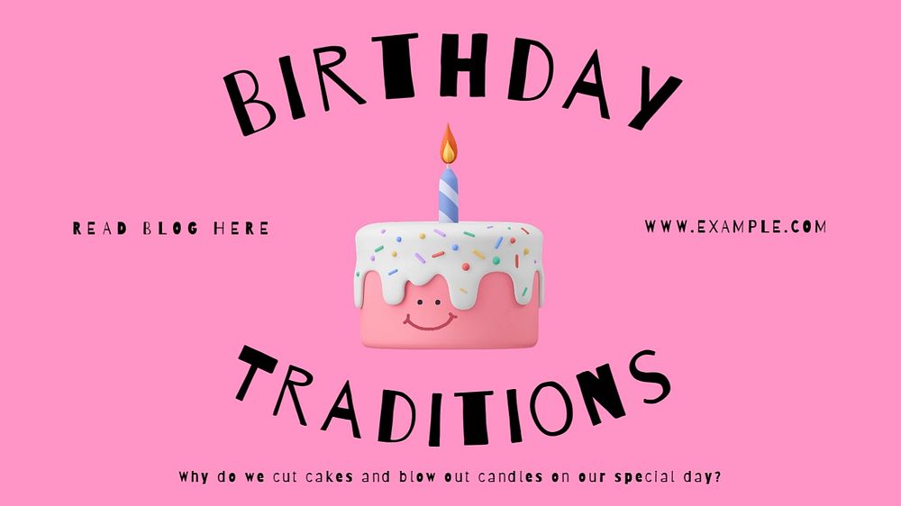 Birthday traditions blog banner template, editable text & design