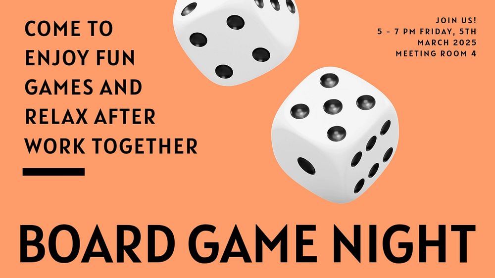 Board game night blog banner template, editable text & design