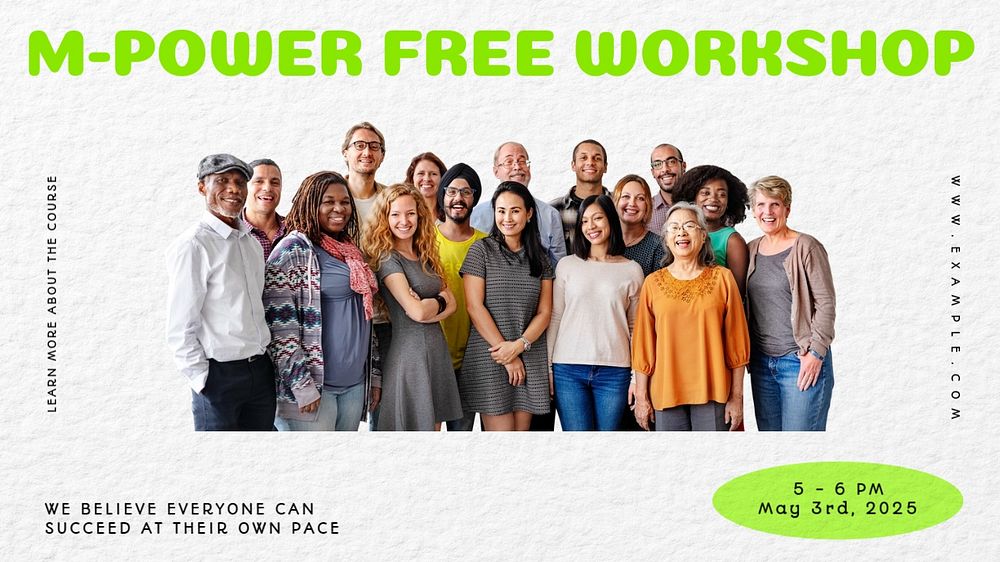 M-power free workshop blog banner template, editable text & design