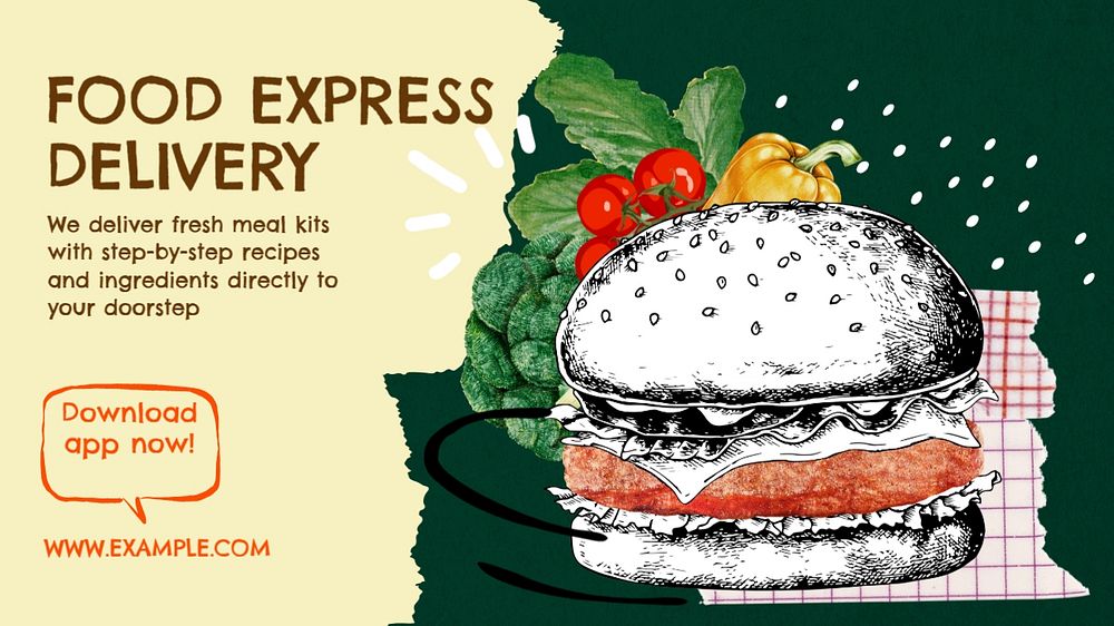 Food delivery express blog banner template, editable design & text