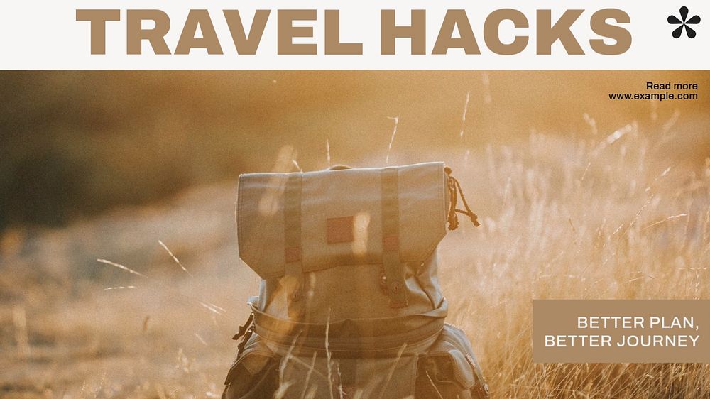 Travel hacks Facebook cover template, editable design