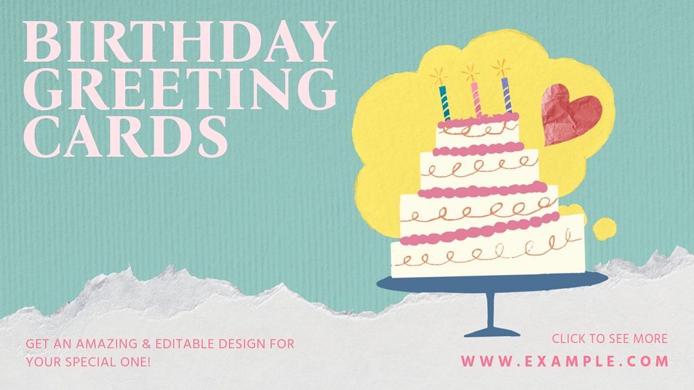 Birthday card blog banner template, editable design & text