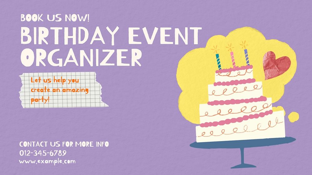 Birthday organizer blog banner template, editable design & text