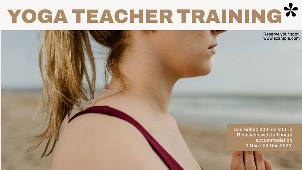 Yoga teacher training ads blog banner template, editable design