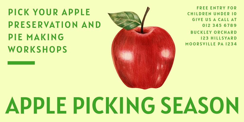 Apple picking season Twitter ad template, editable text