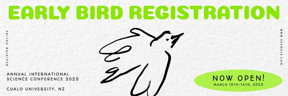 Early bird registration email header template, editable text & design