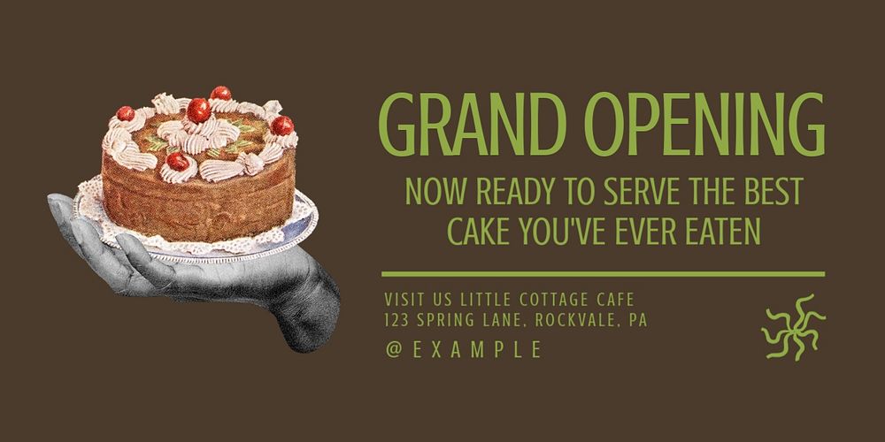 Grand opening bakery Twitter ad template, editable text