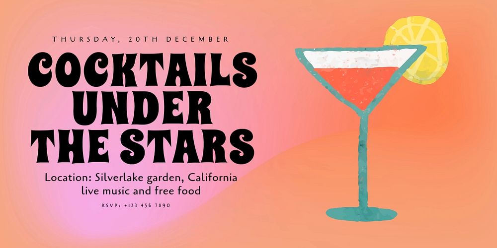 Cocktails under stars Twitter ad template, editable text