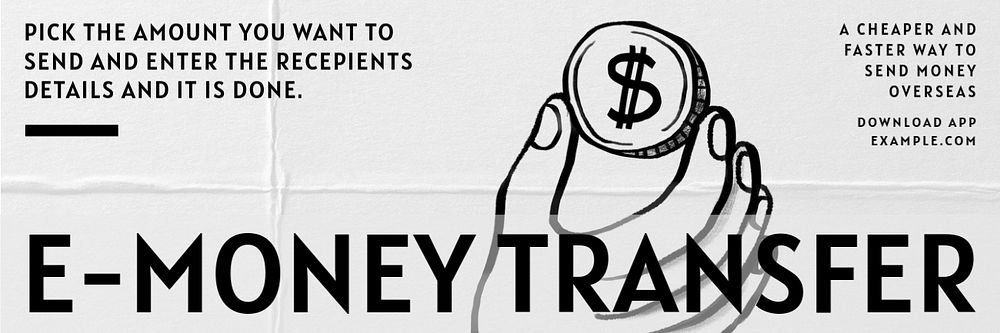 E-money transfer email header template, editable text & design