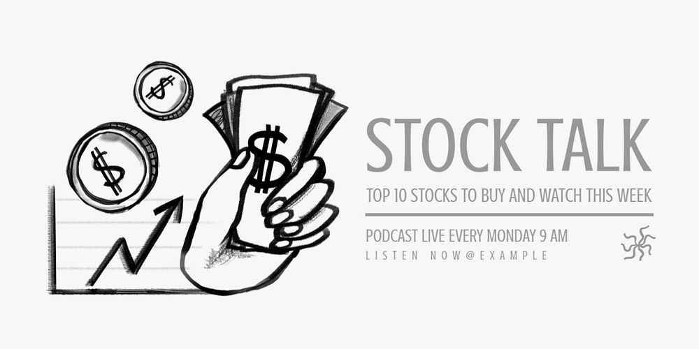 Stock talk podcast Twitter ad template, editable text