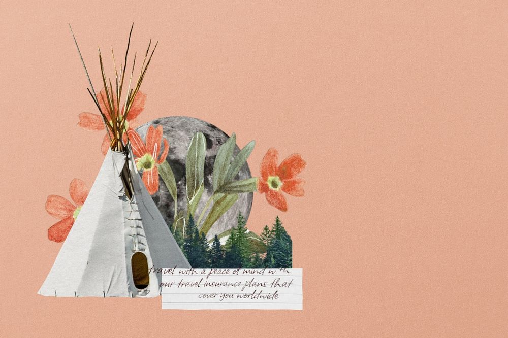 Native American tent background, editable travel collage design