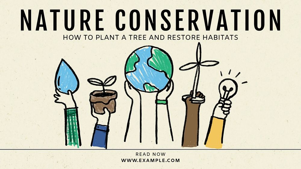 Nature conservation blog banner template, editable text & design