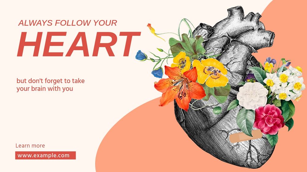 Follow your heart blog banner template, editable design & text