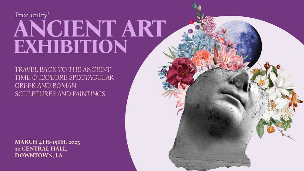 Ancient art exhibition blog banner template, editable design & text