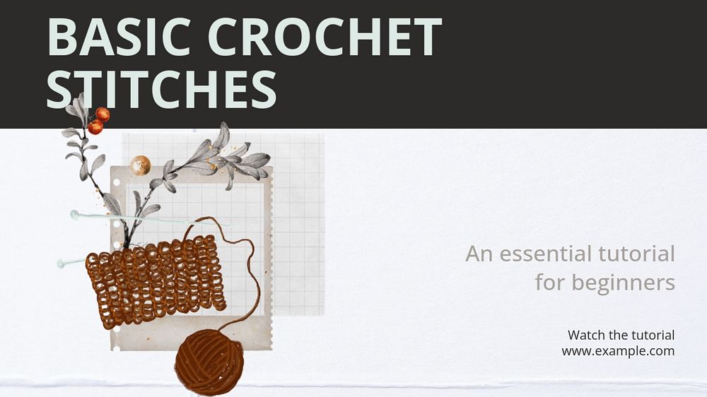 Basic crochet YouTube thumbnail template, editable design